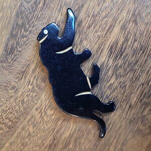 Vintage 1980s 1990s Black Lucite Panther Rhinestone Eye Brooch Pin